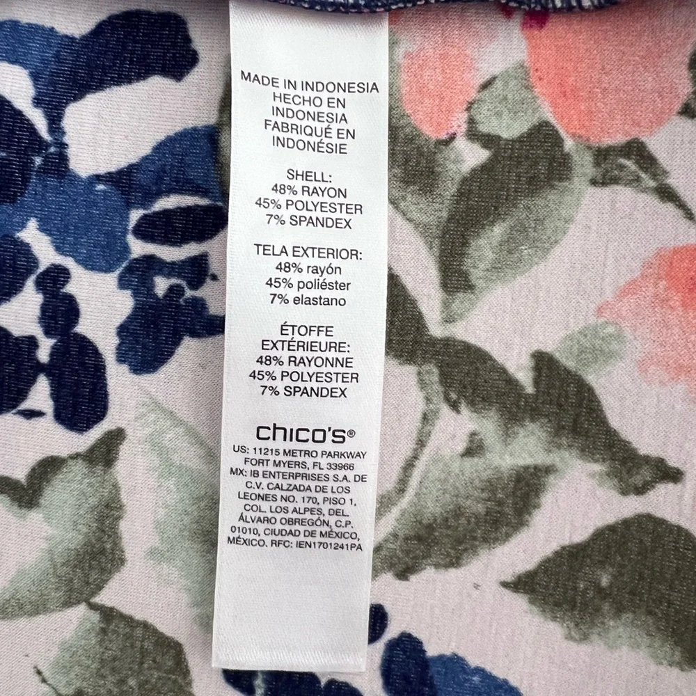 Chico’s blazer blue with floral lining, single button closure size large